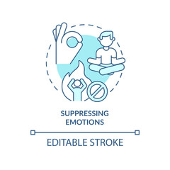Obraz premium Suppressing emotions turquoise concept icon. Impression management technique abstract idea thin line illustration. Isolated outline drawing. Editable stroke. Arial, Myriad Pro-Bold fonts used