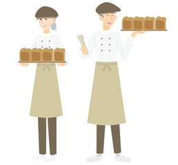 パン屋さんでアルバイトをするシニアの男女