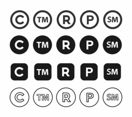 Trademark copyright isolated on white background. Intellectual legal property register icon. Vector stock