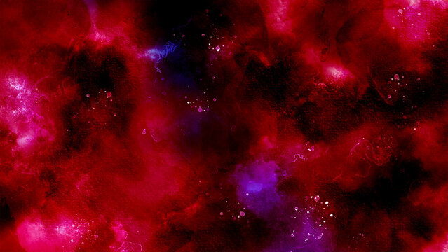 abstract night sky space watercolor background with stars. watercolor dark red pink nebula universe. watercolor hand drawn illustration. Pink watercolor ombre leaks and splashes texture. © Creative Design