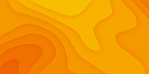 Luxury orange abstract papercut background with 3d geometry circles. Orange paper cut banner with 3D slime abstract background and orange waves layers.
