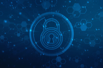 Digital Padlock on abstract technology background, Technology security concept. Modern safety digital background. Protection system, Cyber Security and safety information, personal data concept