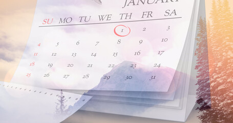 Image of trees over calendar