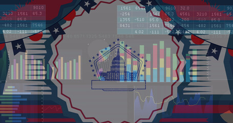 Image of american flags with statistics processing