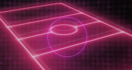 Obraz premium Image of neon pink sports field and neon geometric shapes