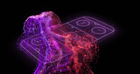 Image of neon purple ice hockey rink and pink mesh