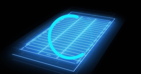 Image of neon blue sports field and blue scope scanning