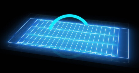 Image of neon blue sports field and blue scope scanning
