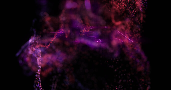 Image of purple neon basketball court and pink particles