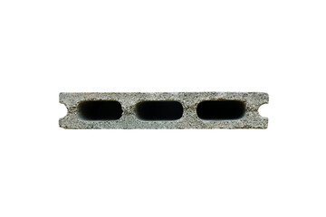 Isolated three-hole rectangular concrete block cutout on white background. building materials.