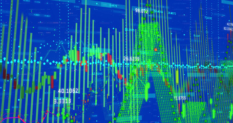 Image of data processing on blue background