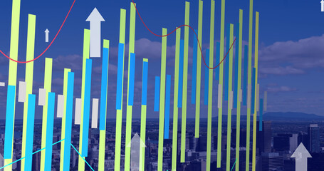 Image of data processing over cityscape