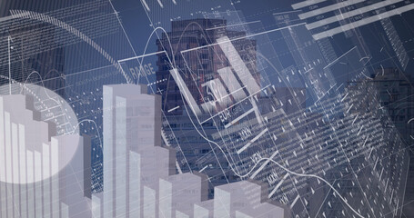 Image of data processing over cityscape