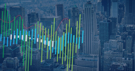 Image of data processing over cityscape