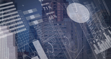 Image of data processing over cityscape