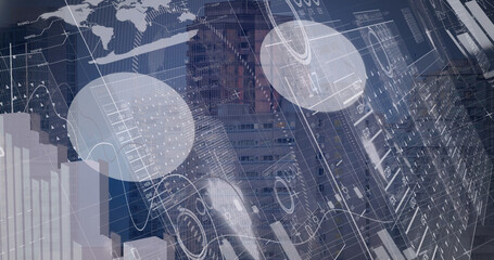 Image of data processing over cityscape