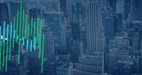 Image of data processing over cityscape