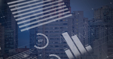 Image of data processing over cityscape