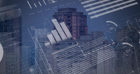 Image of data processing over cityscape