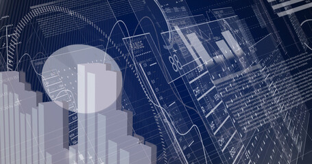 Image of data processing on blue background