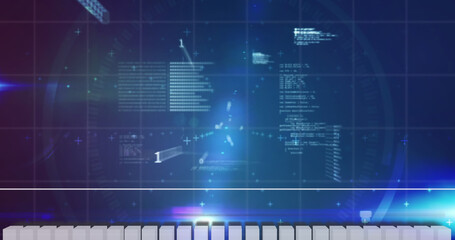 Image of data processing on blue background