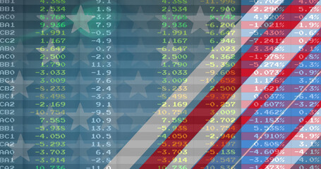 Image of data processing over flag of america
