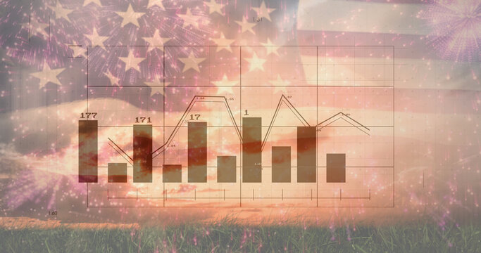 Image of data processing over flag of america