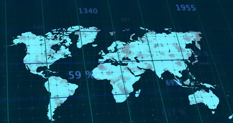 Fototapeta na wymiar Image of world map over data processing