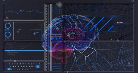 Image of brain and data processing on black background