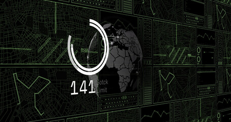Image of circles and data processing on black background