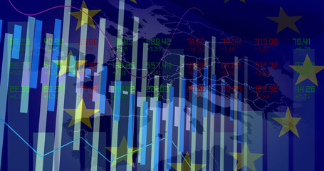 Image of data processing over flag of eu