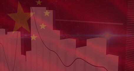 Image of data processing over flag of china