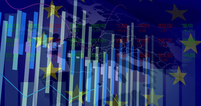 Image of data processing over flag of eu - Powered by Adobe