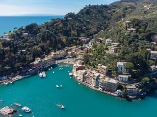 Fototapeta na wymiar fotografia aerea di Camogli e Portofino
