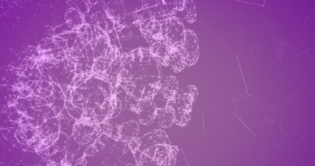 Image of 3d dna strand spinning over network of plexus connections on purple background