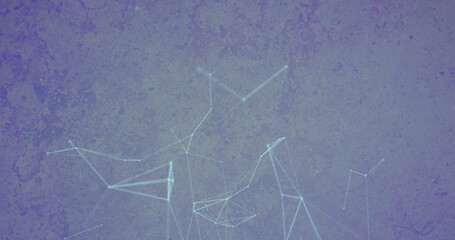 Image of network of plexus connections on purple background