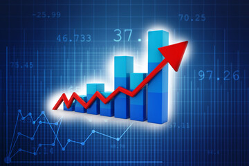 3d rendering business graph and documents. Stock market chart. Business graph background, Financial Background