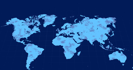 Fototapeta na wymiar Image of squares and world map on blue background
