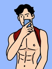 Fototapeta premium cute man cartoon on blue background