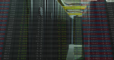 Image of stock market over server room
