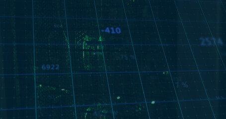 Image of financial data processing over cityscape