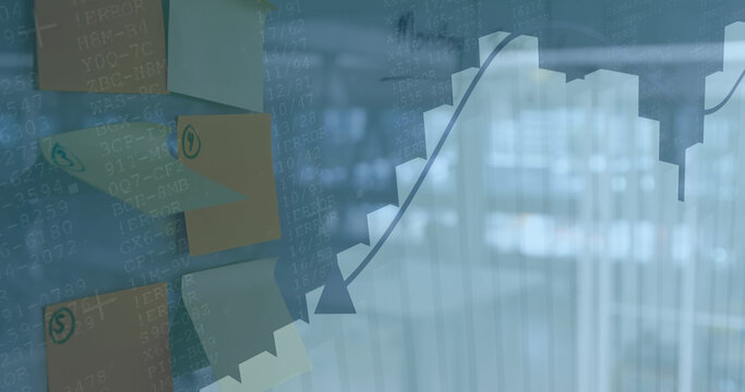 Image of financial data processing over memo notes - Powered by Adobe