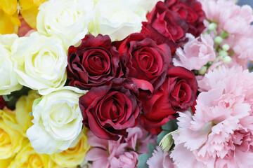 Bouquet of roses in a variety of colorful colors