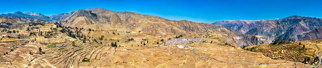 Fototapeta na wymiar Terraced fields in the Colca Canyon at Cabanaconde in the Arequipa region of Peru