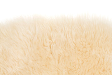 Beige fluffy wool texture isolated white background. white natural fur texture. close-up for designers