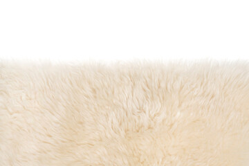 Beige fluffy wool texture isolated white background. white natural fur texture. close-up for...