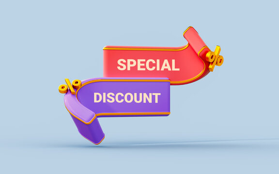 sale banner template design special percentage discount 3d render concept for shopping offer 