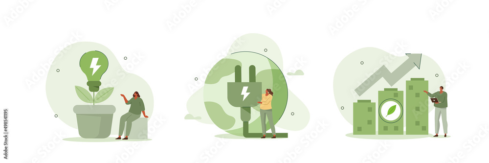 Canvas Prints Green economy illustration set. Sustainable economic with renewable energy and natural resources. Green nature energy and electric power industry concept. Vector illustration.