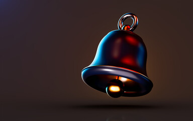 3d render gold metallic bell icon on dark background concept for alarm attention care of time