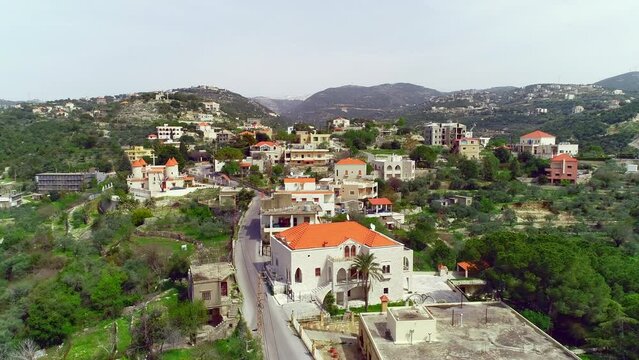 Aerial view of the village in spring season